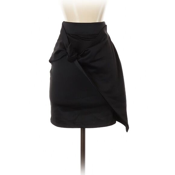 LF Love Black Double-Knit Mini Skirt with Mock Wrap Overlay-Size S - Picture 1 of 6